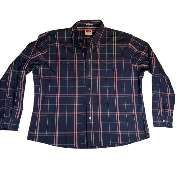 Wrangler Flex for Comfort Button Down Shirt Men 3XL Blue Pink Plaid Long Sleeve - Picture 1 of 12